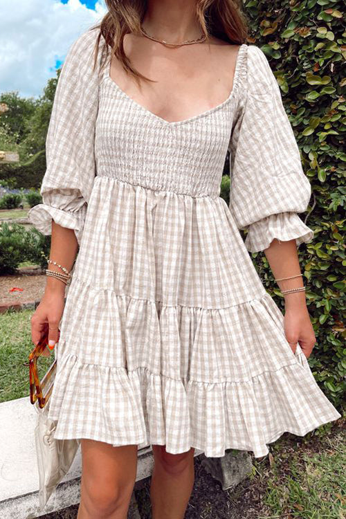 Smocked Gingham Babydoll Dress