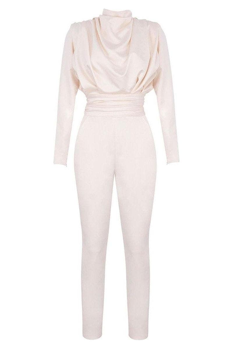white satin pleated waist slim slimming jumpsuit