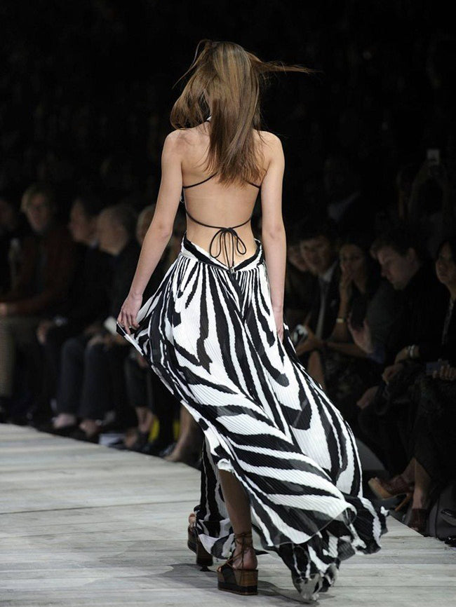Printed Bandage Backless Sexy Maxi Dress