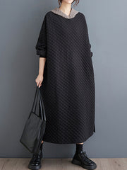 Hooded Quilted Split-Side A-Line Long Sleeves Midi Dresses