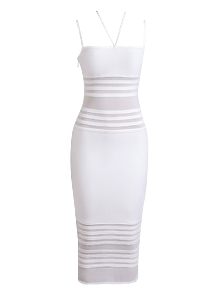 White  High Waist Halter Strap Dress