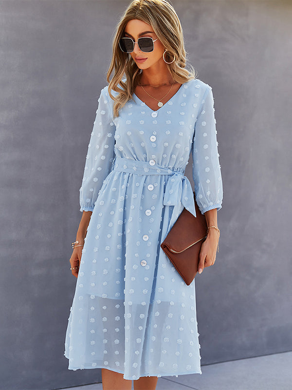 Casual Loose A-Line Buttoned Midi Dresses