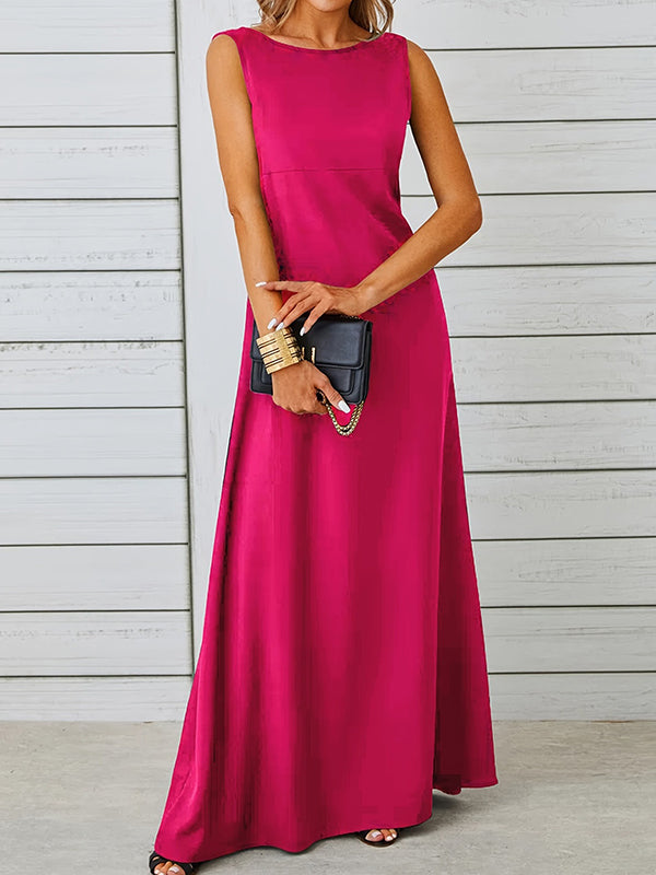 Solid Color A-Line Loose Round-Neck Maxi Dresses