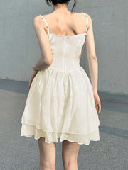 White Pearls Strap A-Line Dress