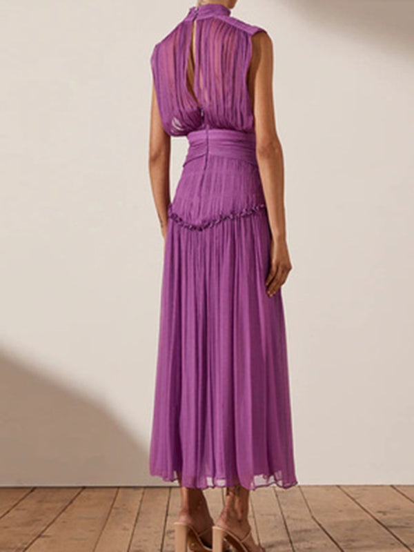 Urban Solid Color High Waisted Falbala Maxi Dress