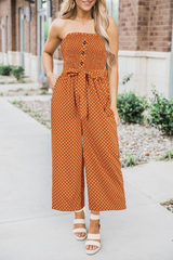 Fashion Elegant Dot Frenulum Buckle Strapless Straight Jumpsuits