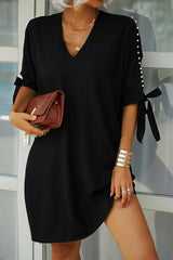 Fashion Solid Beading V Neck A Line Dresses