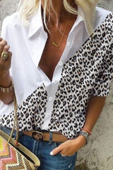 Casual Street Leopard Buckle Turndown Collar Tops(3 Colors)