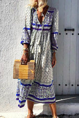 Fashion Casual Print Patchwork V Neck A Line Dresses