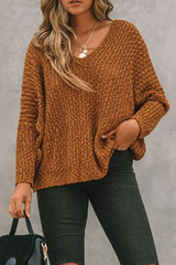 Casual Street Solid Split Joint V Neck Tops