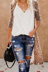 Casual Street Print Patchwork V Neck Outerwear(5 Colors)