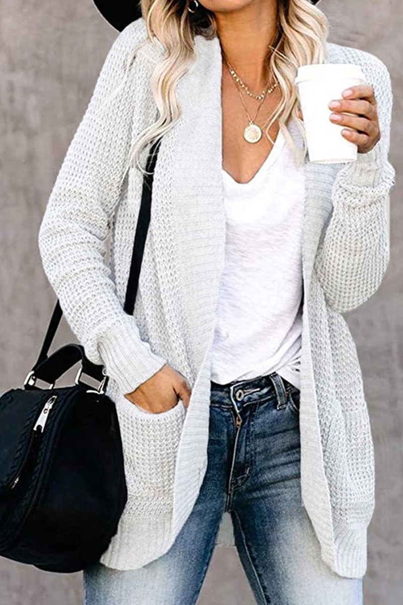 Casual Solid Split Joint Cardigan Collar Tops(6 colors)