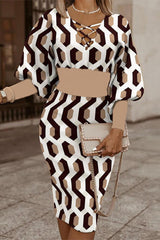 Elegant Print Bandage V Neck Wrapped Skirt Dresses