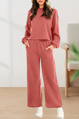 Casual Solid Solid Color O Neck Long Sleeve Two Pieces