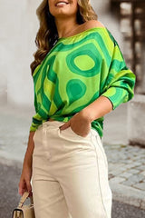 Work Elegant Print Patchwork Oblique Collar T-Shirts(7 Colors)
