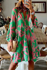 Elegant College Floral Patchwork V Neck One Step Skirt Dresses