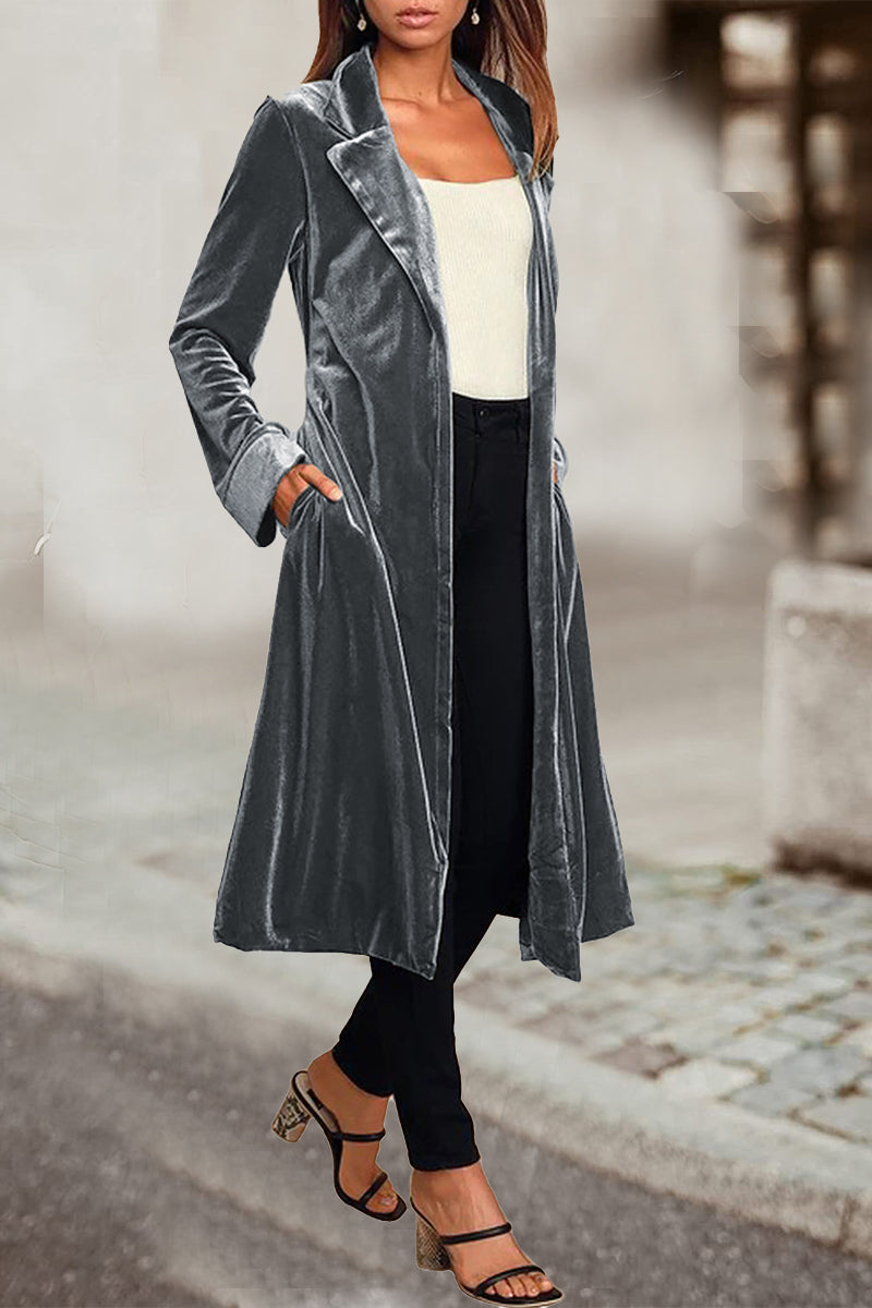 British Style Elegant Solid Pocket Turn-back Collar Outerwear(4 Colors)