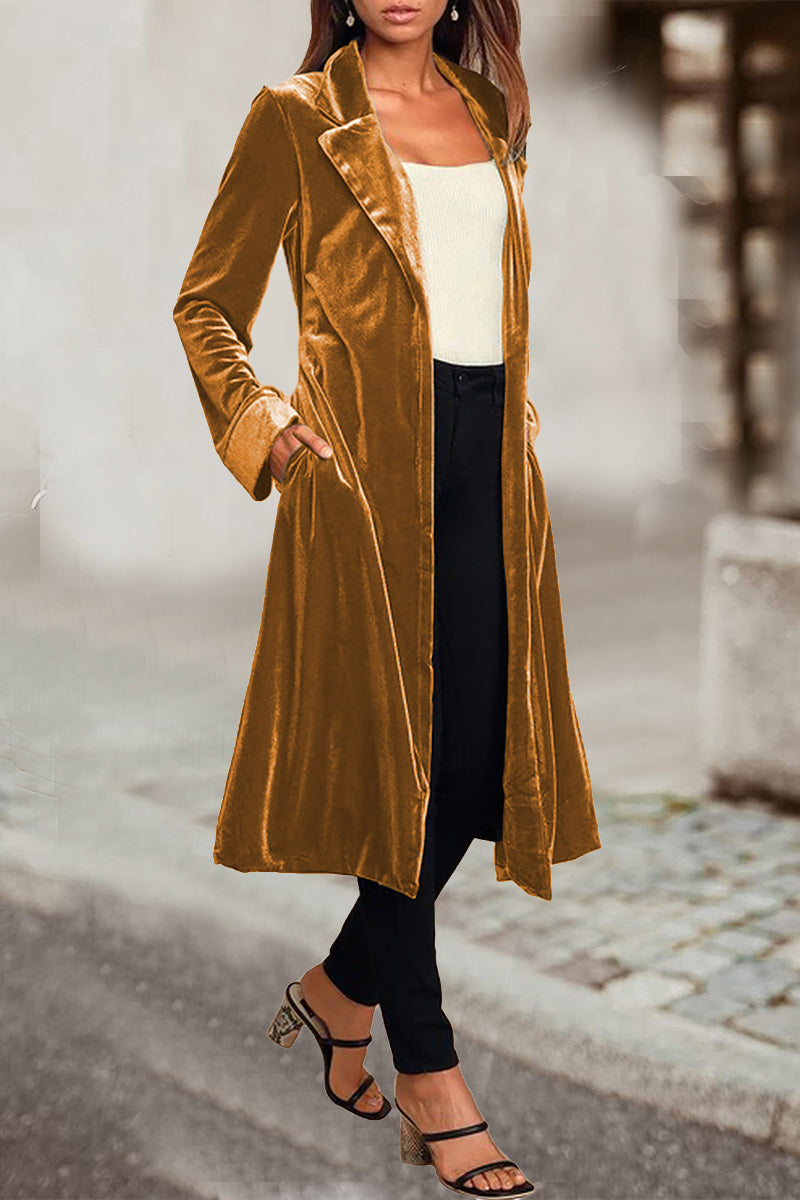 British Style Elegant Solid Pocket Turn-back Collar Outerwear(4 Colors)