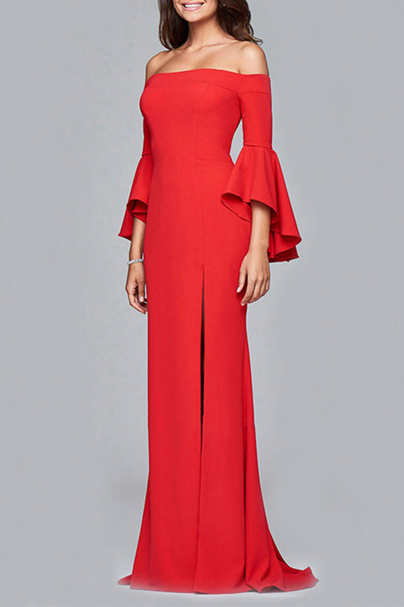 Elegant Solid Flounce Off the Shoulder Evening Dress Dresses – Godu Shop