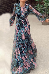 Elegant Floral Patchwork O Neck Printed Dress Dresses
