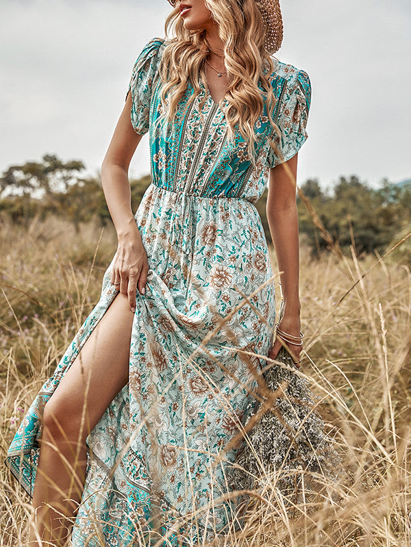 Bohemia A-Line Floral V-Neck Dress