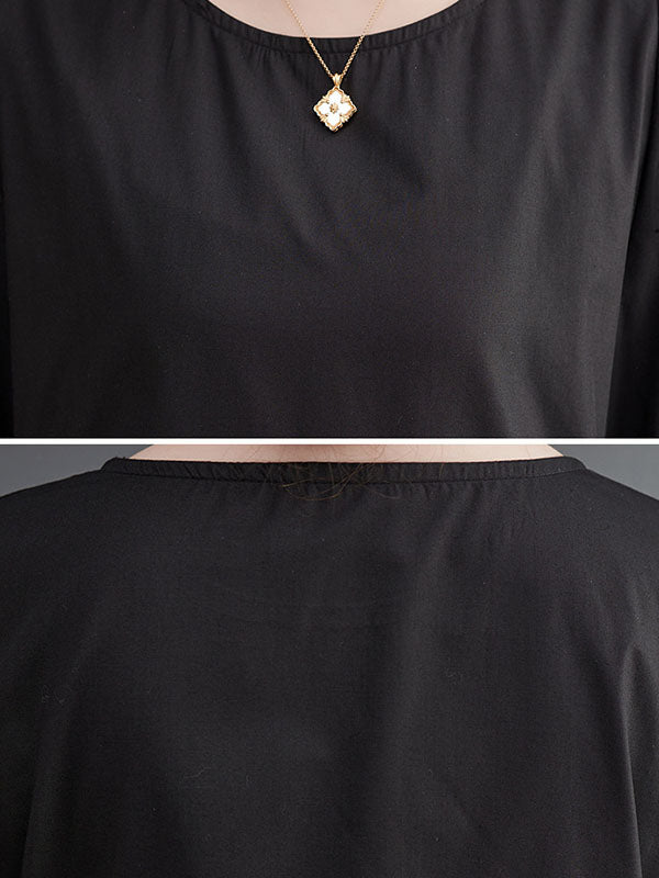 Solid Color Split-Joint Loose Short Sleeves Round-neck Midi Dresses