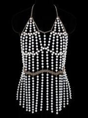 Adjustable Halter Pearl Body Chain Sling Top