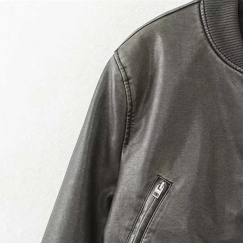 Brown Leather Bomber Jacket