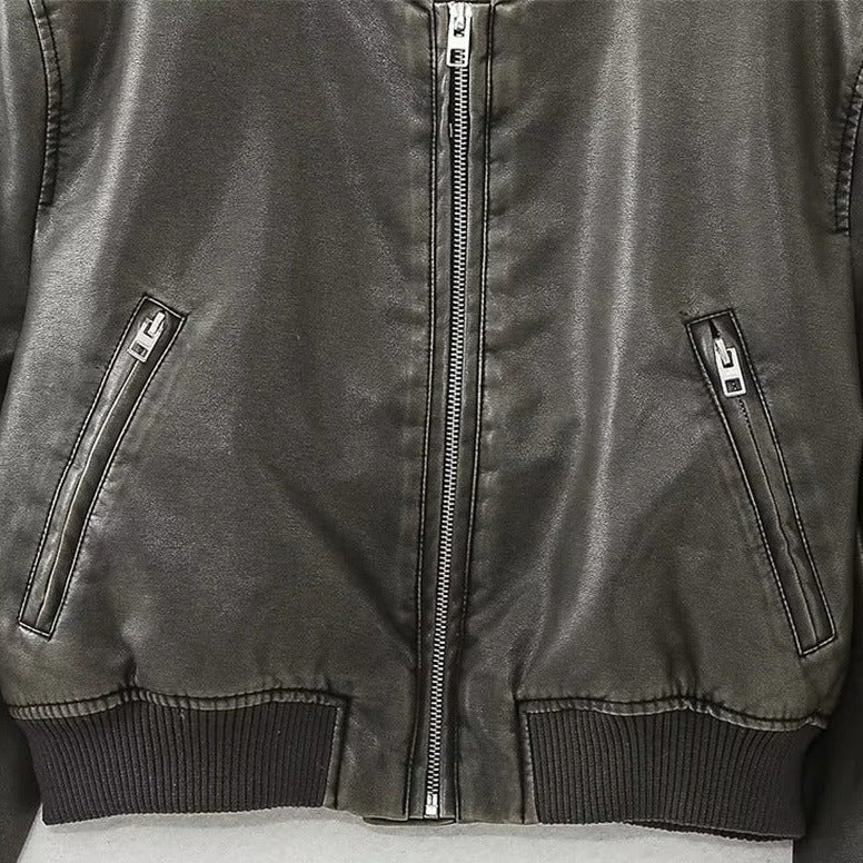 Brown Leather Bomber Jacket