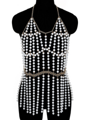 Adjustable Halter Pearl Body Chain Sling Top