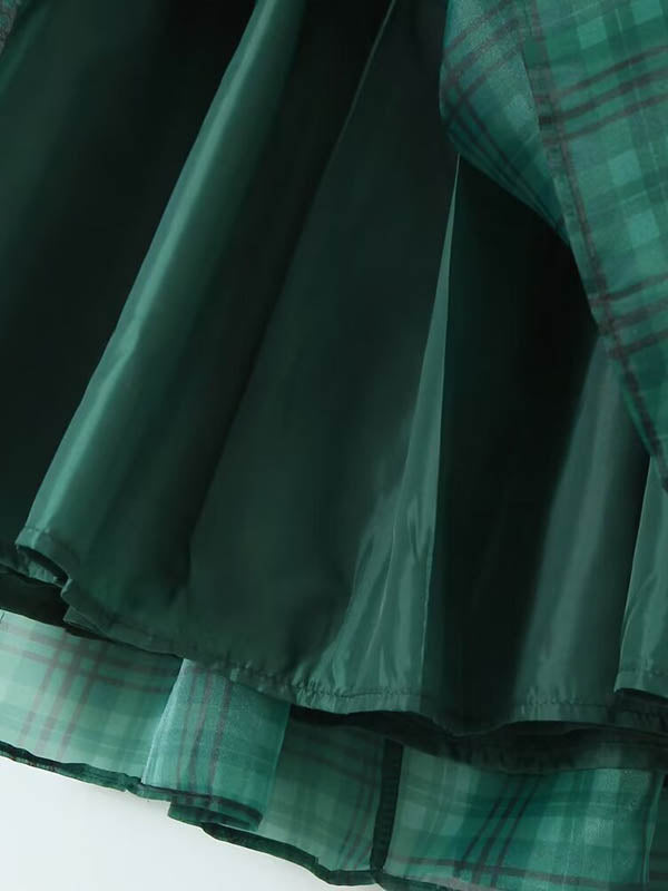 Plaid Pleated A-Line High Waisted Square-Neck Mini Dresses