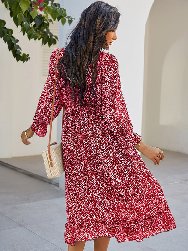 V-Neck Simple Print Dress