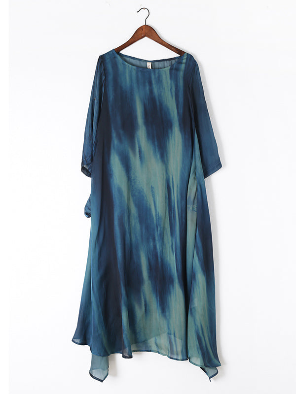 Artistic Retro 2 Pieces Printed Round-Neck Loose Maxi Dress