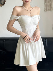 Plain Lace Trim Mini A-Line Corset Dress
