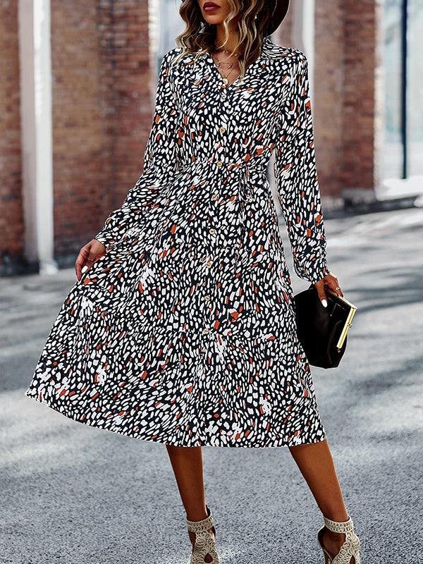 Bohemia Long Sleeves Floral Printed V-Neck Dress