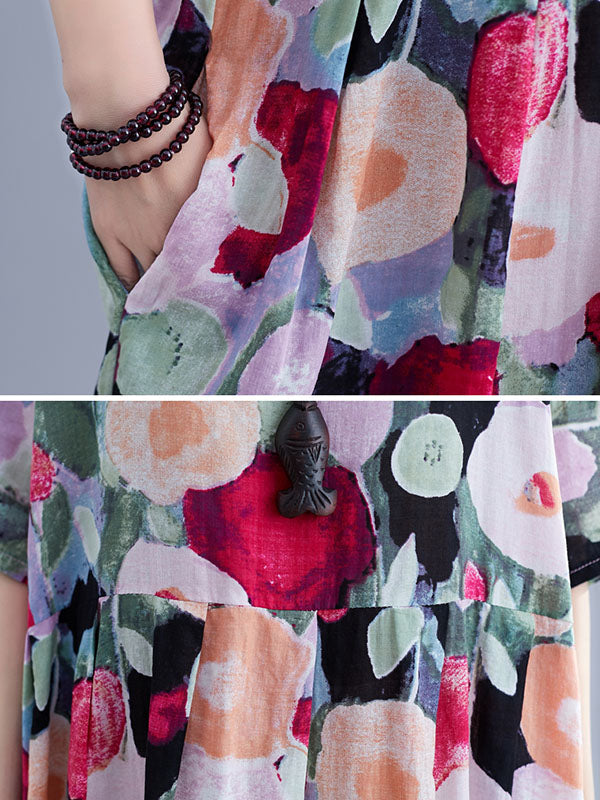 Original Floral Round-Neck Dresses