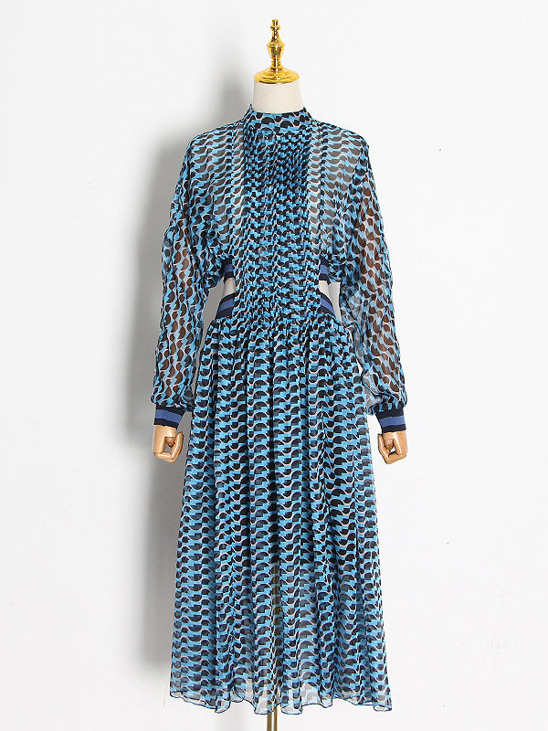 Beach Long Sleeves Loose Printed V-Neck Dress