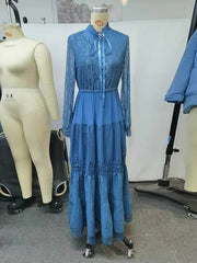 Lace Splicing Ruffled Vintage Long Sleeves Maxi Dresses