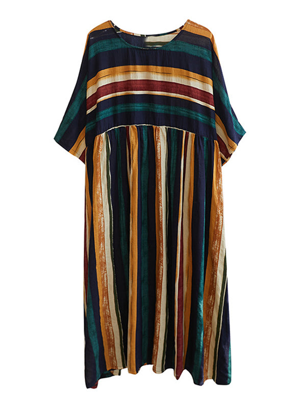 Original Cotton Blend Stripe Half Sleeve Maxi Dress