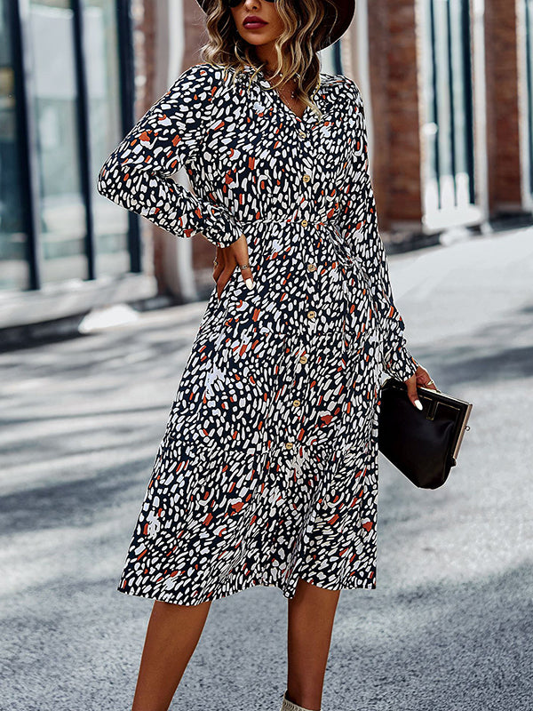Bohemia Long Sleeves Floral Printed V-Neck Dress