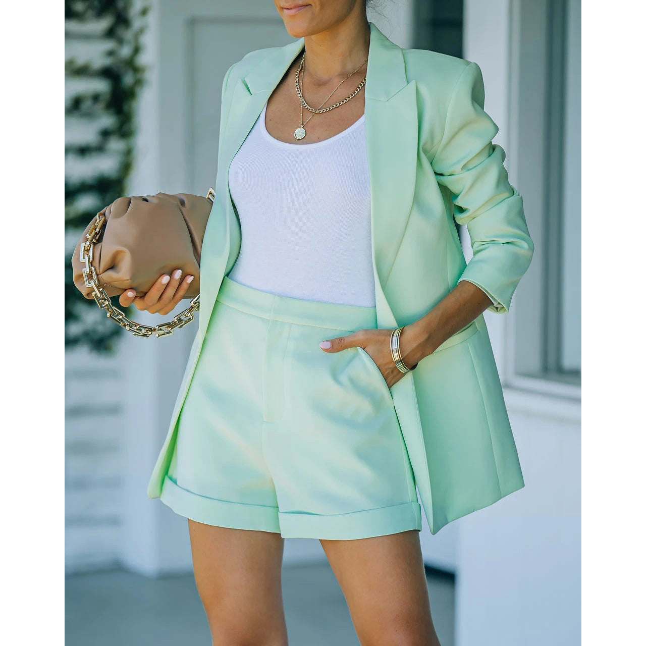 2-Piece: Basic Shirt Collar Blazer