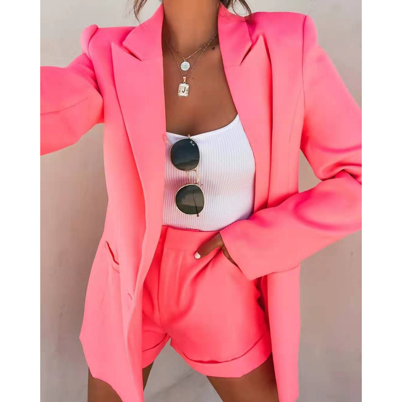 2-Piece: Basic Shirt Collar Blazer