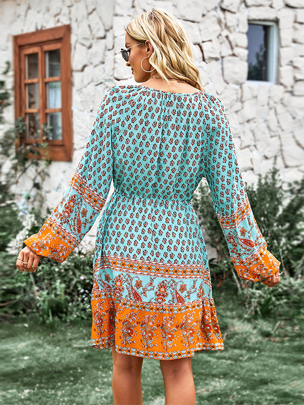 Bohemia A-Line Floral Printed V-Neck Dress