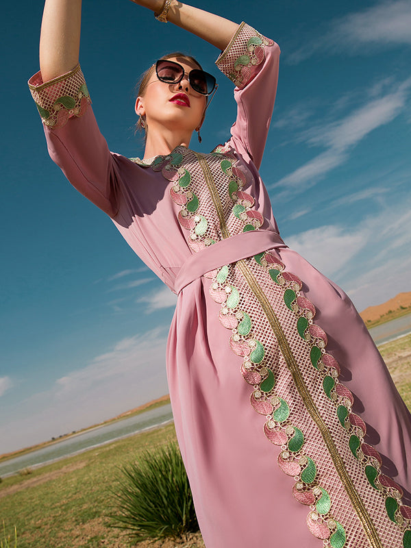 Vacation A-Line Loose Solid Color Patchwork V-Neck Dress