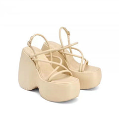 Beige High-heeled platform Ankle Strap Sandals