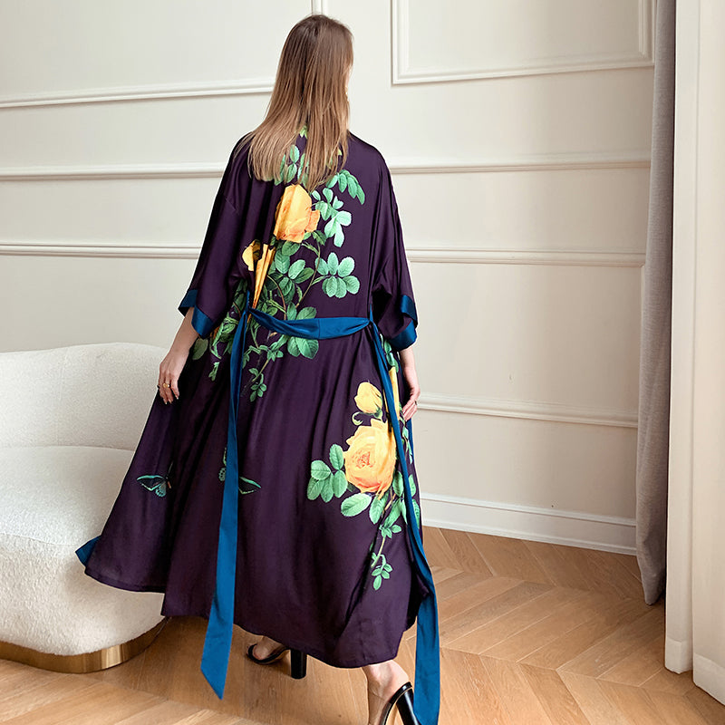 Purple Light Luxury Silky Satin Kimono Robe