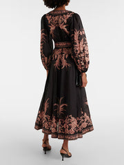 Flower Print Patchwork Bandage V-Neck Maxi Dresses