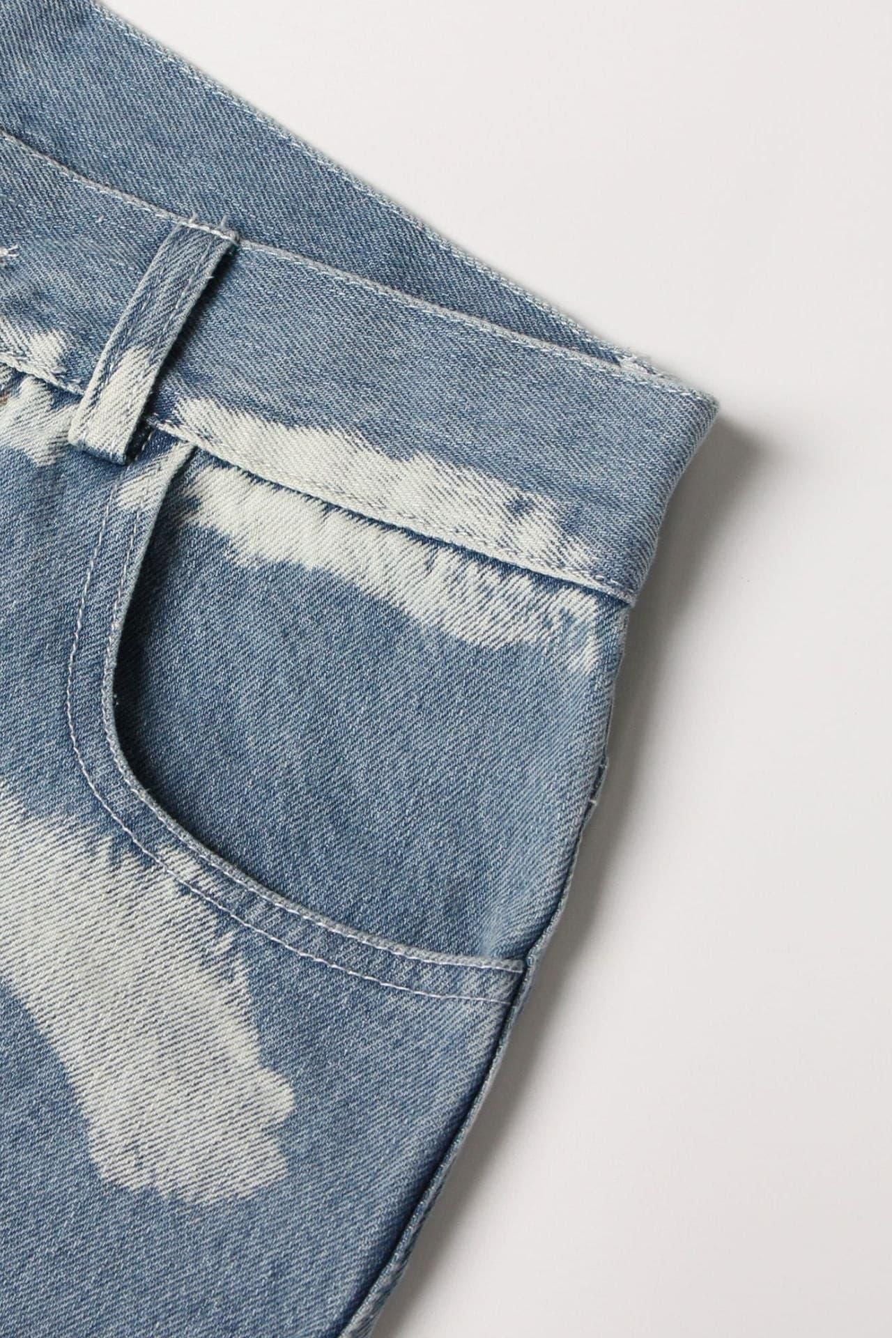 street style casual stripes stitching loose jeans