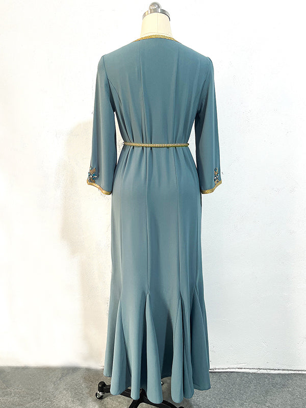 Vacation Loose Embroidered Solid Color V-Neck Dress