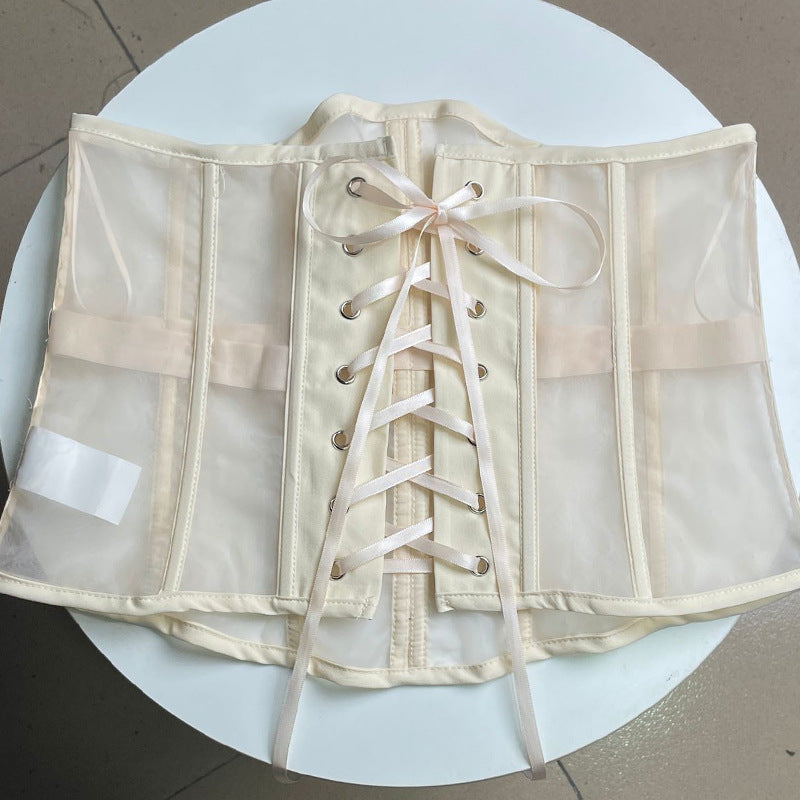Beige External Under-bust See through Corset